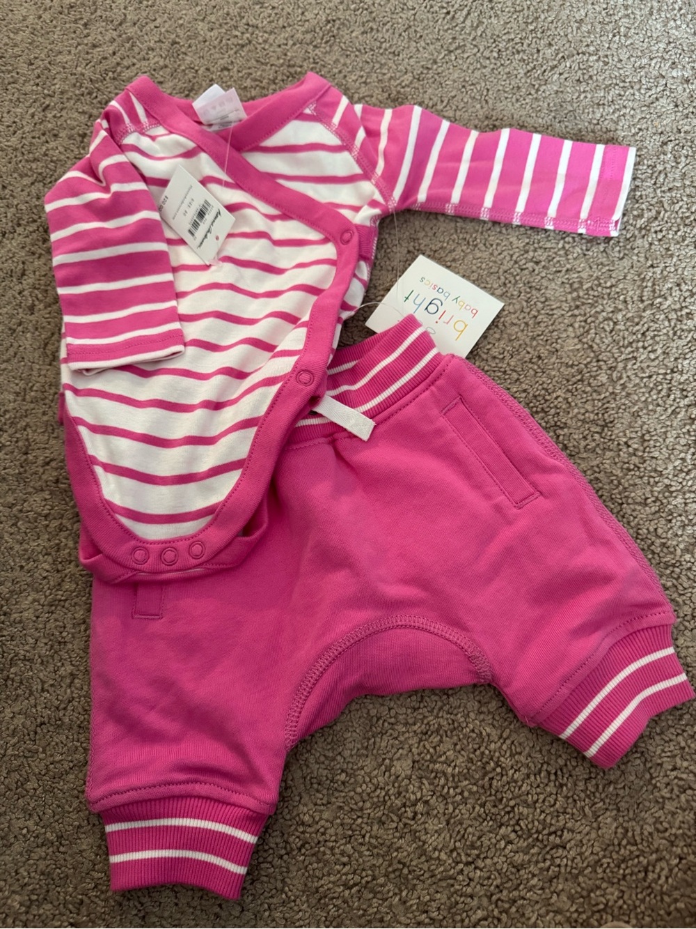 Hannah Anderson Pink Striped Baby One-Piece & Shorts Set
